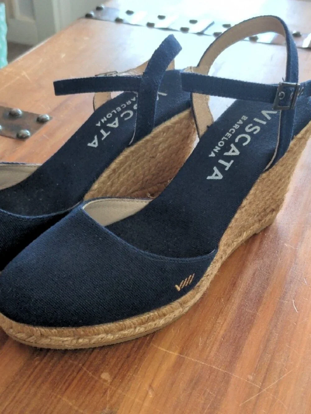 Viscata Navy Espadrille Wedge Sandals with Ankle Strap